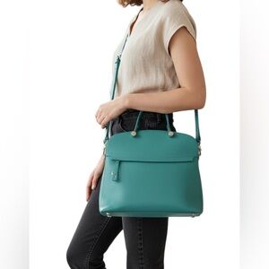 Furla Piper Structured Dome Satchel in Teal Leather – Made in Italy